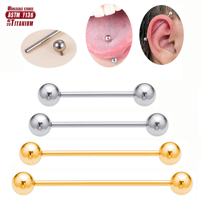Tongue Barbell Straight - F136 التيتانيوم ثقب 14 جرام الحديد