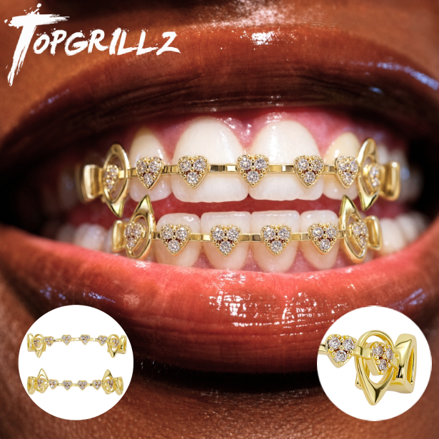 Body Jewelry Lot - طقم تنانير أسنان TOPGRILLZ بتصميم قلب