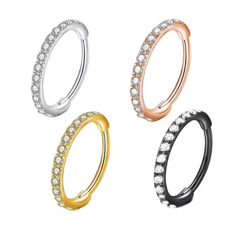 Body Jewelry And Earrings - حلقة أنف شفافة 16G مرصعة بالزركونيا
