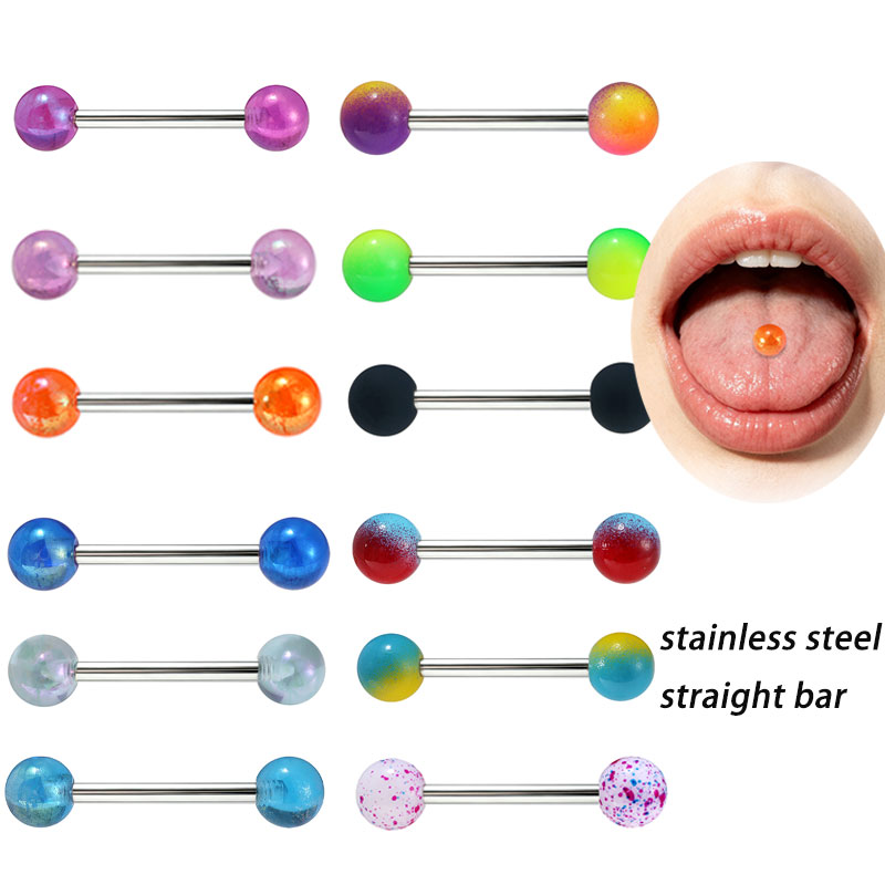 Tongue Barbell Straight - 50 قطعة/مجموعة من مجوهرات ثقب اللسان