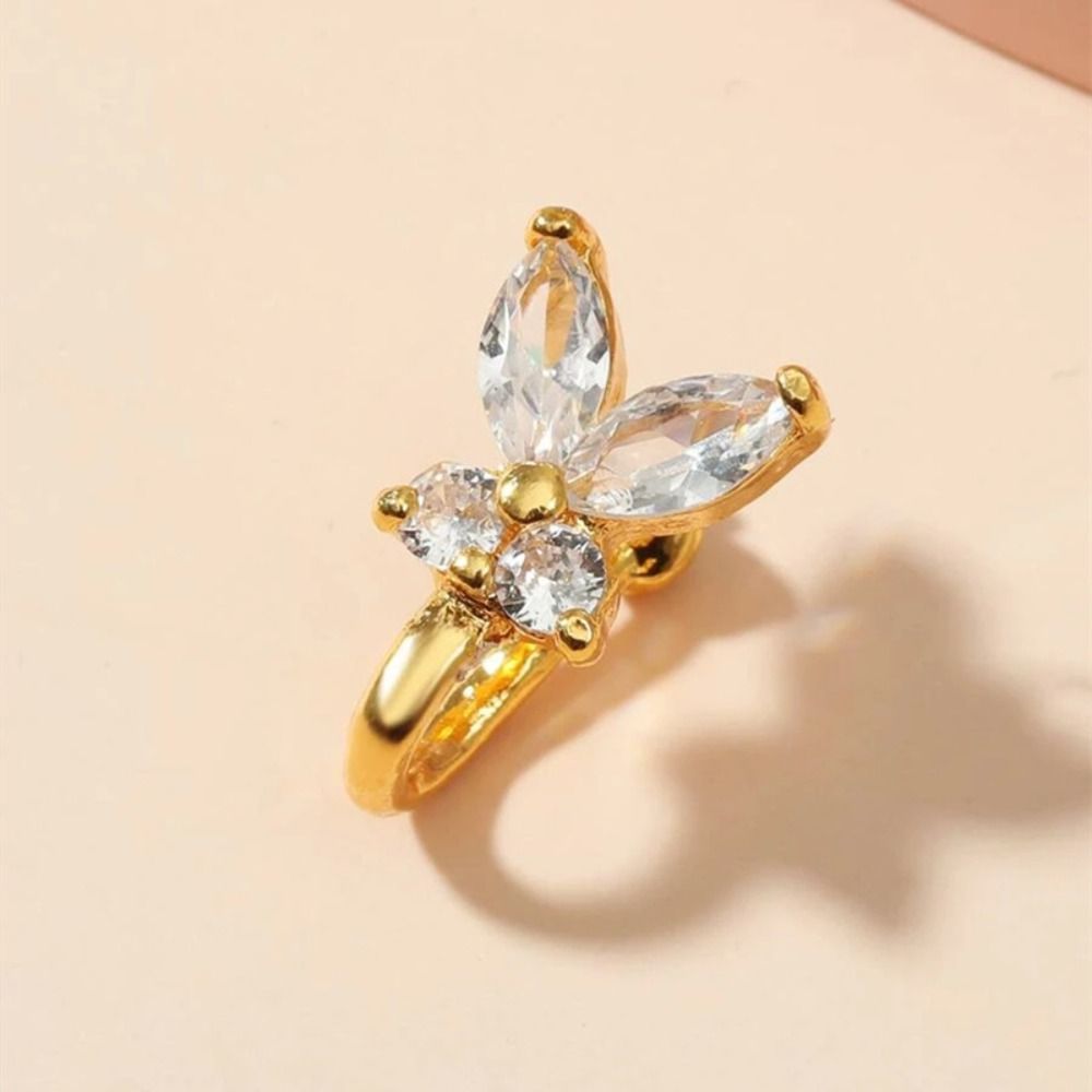 Body Jewelry And Earrings - حلقة أنف بتصميم فراشة مرصعة بالزركون،