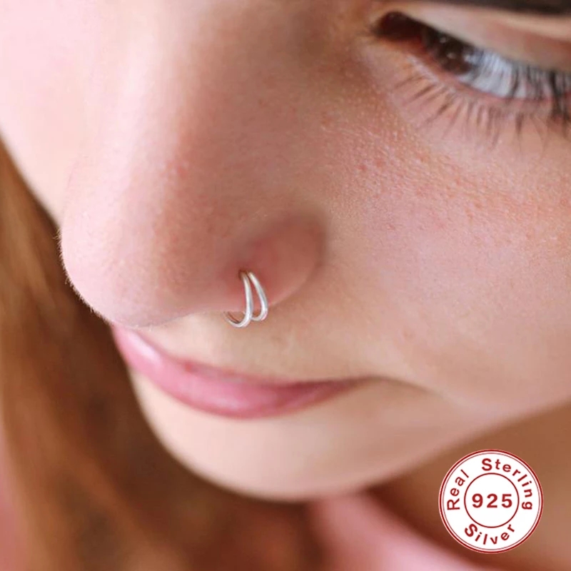 Body Jewelry Types - Aide-خواتم أنف مزدوجة من الفضة الإسترليني