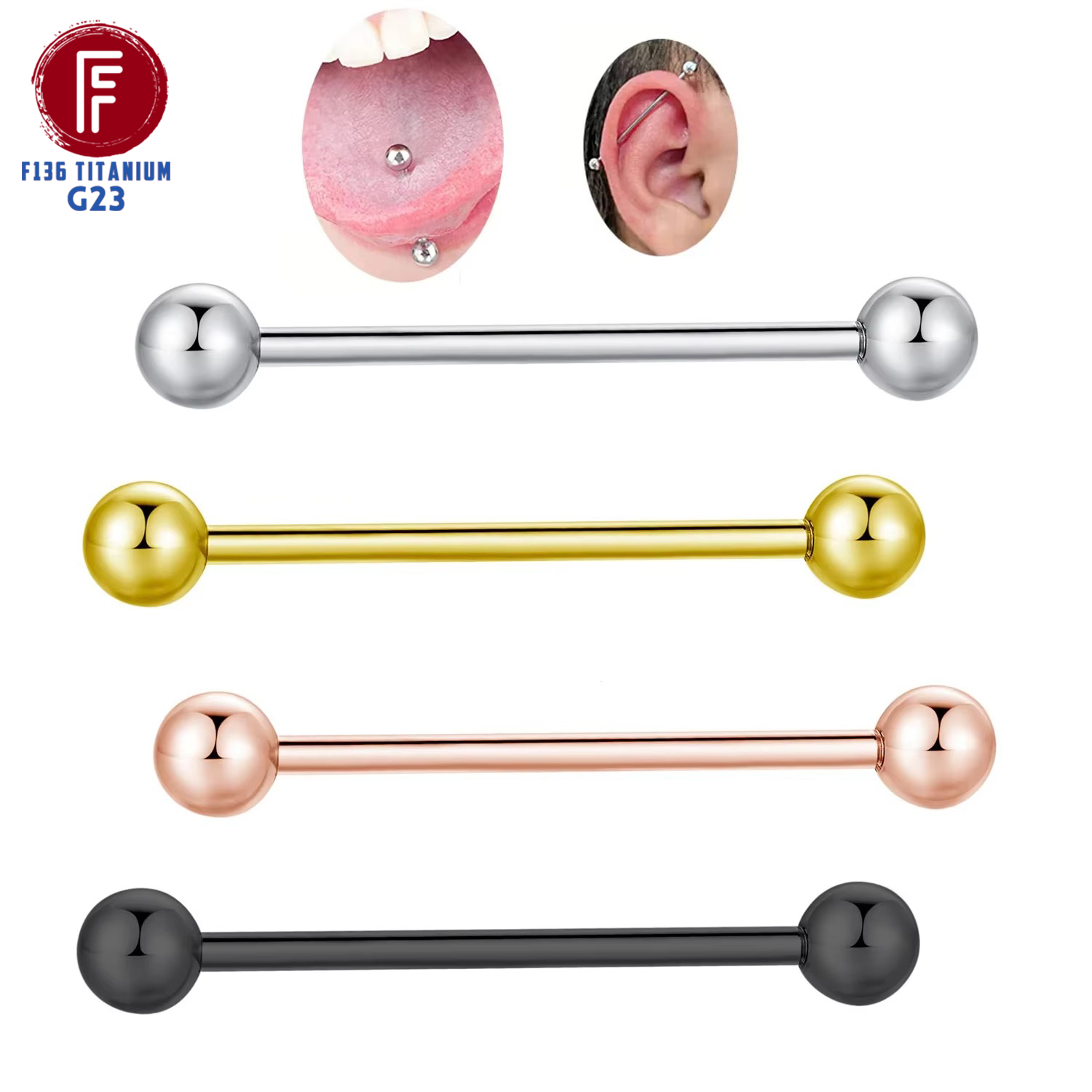 Tongue Barbell Straight - ASTM F136 التيتانيوم ثقب الحديد كرات
