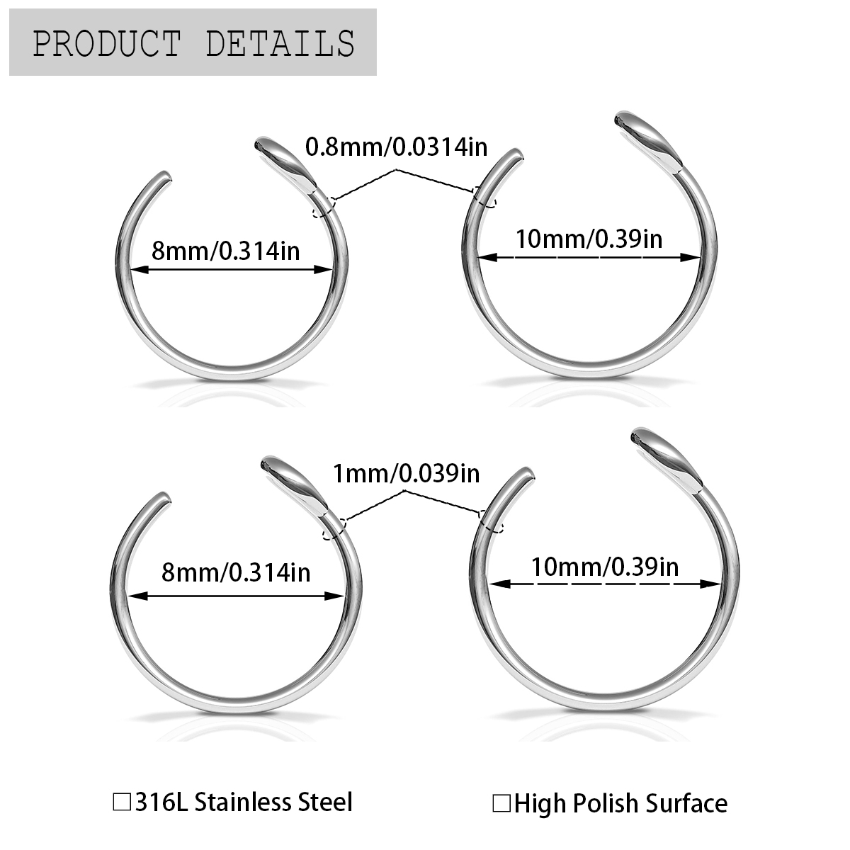 قطعتان من حلقات الأنف المصنوعة - مراجعة Body Jewelry Types وسعره