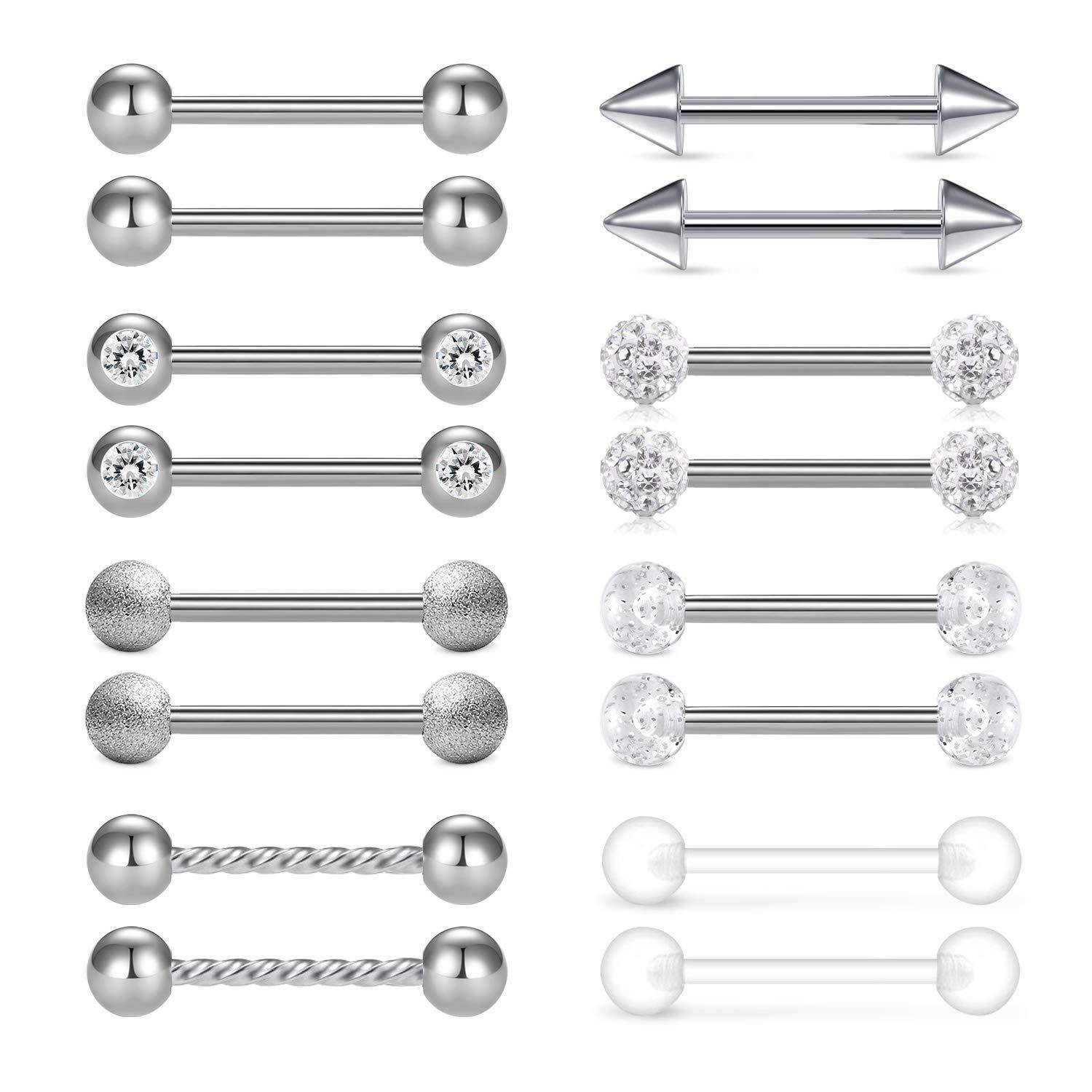16pcs / مجموعة 14G الفولاذ الم - مراجعة Tongue Barbell Straight وسعره