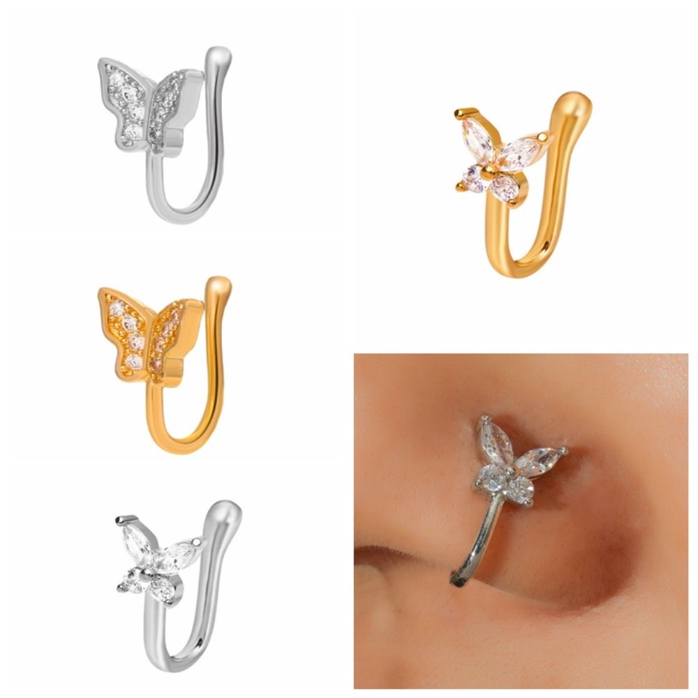 حلقة أنف بتصميم فراشة مرصعة با - مراجعة Body Jewelry And Earrings وسعره