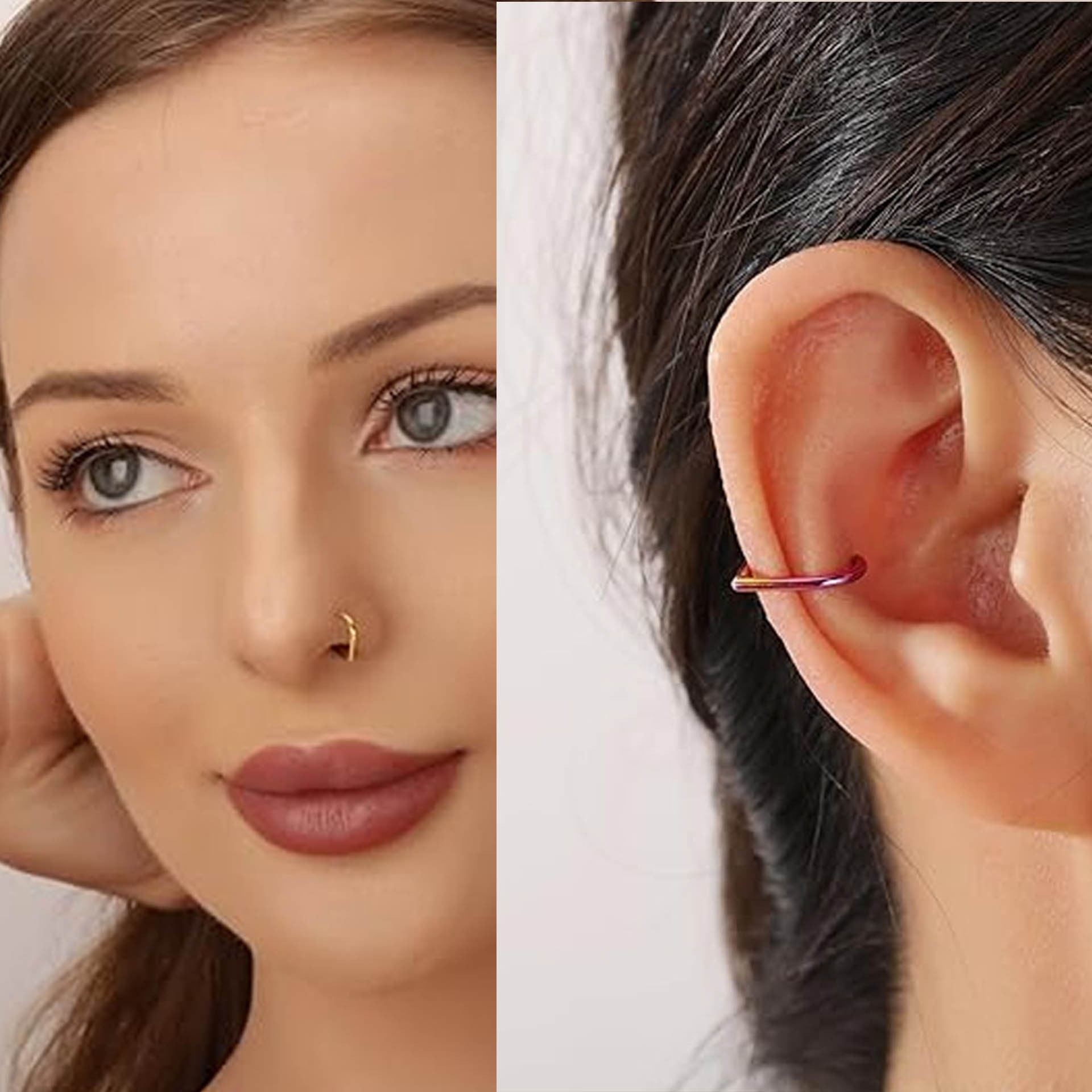 5 قطع من حلقات الأنف المزيفة ا - مراجعة Body Jewelry And Earrings وسعره