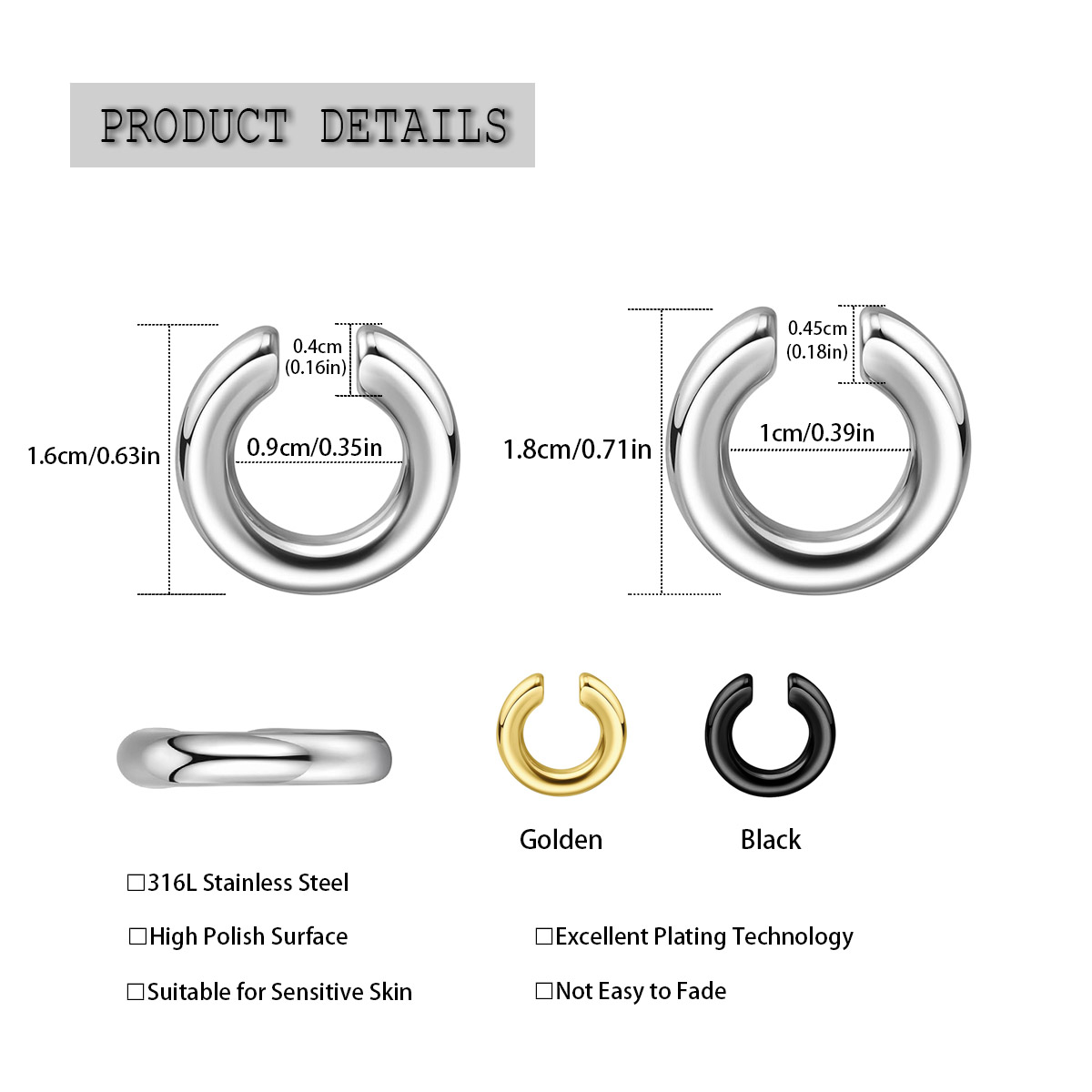 1 قطعة مبالغ فيها c-شكل غير ثق - مراجعة Body Jewelry And Earrings وسعره